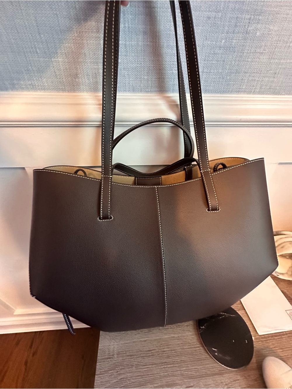 Polène Dark Brown Leather Tote with Top Handles